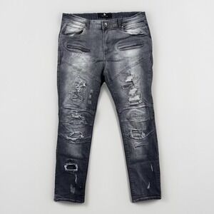 Focus Jeans Mens 38x32 (36x30) Gray Distressed Grunge Streetwear Straight Leg